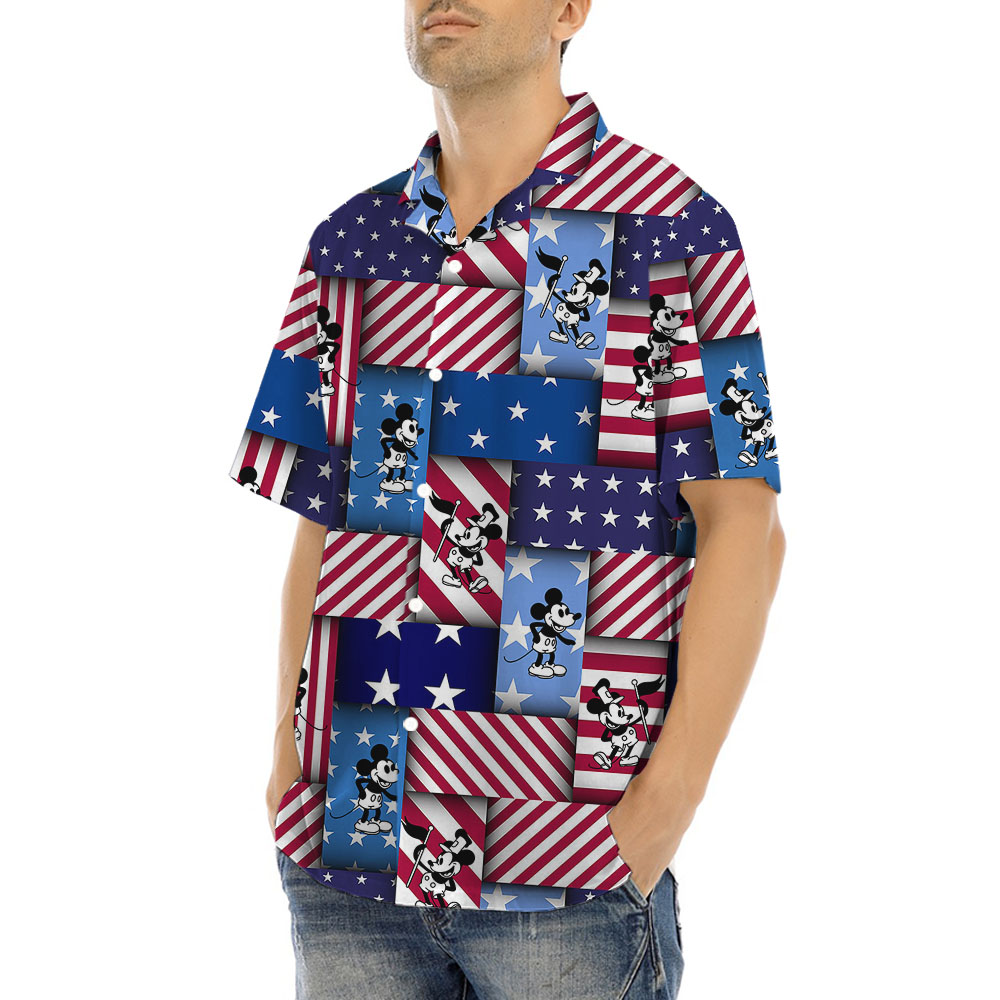 American Flag Mickey Steamboat Willie Hula Shirt