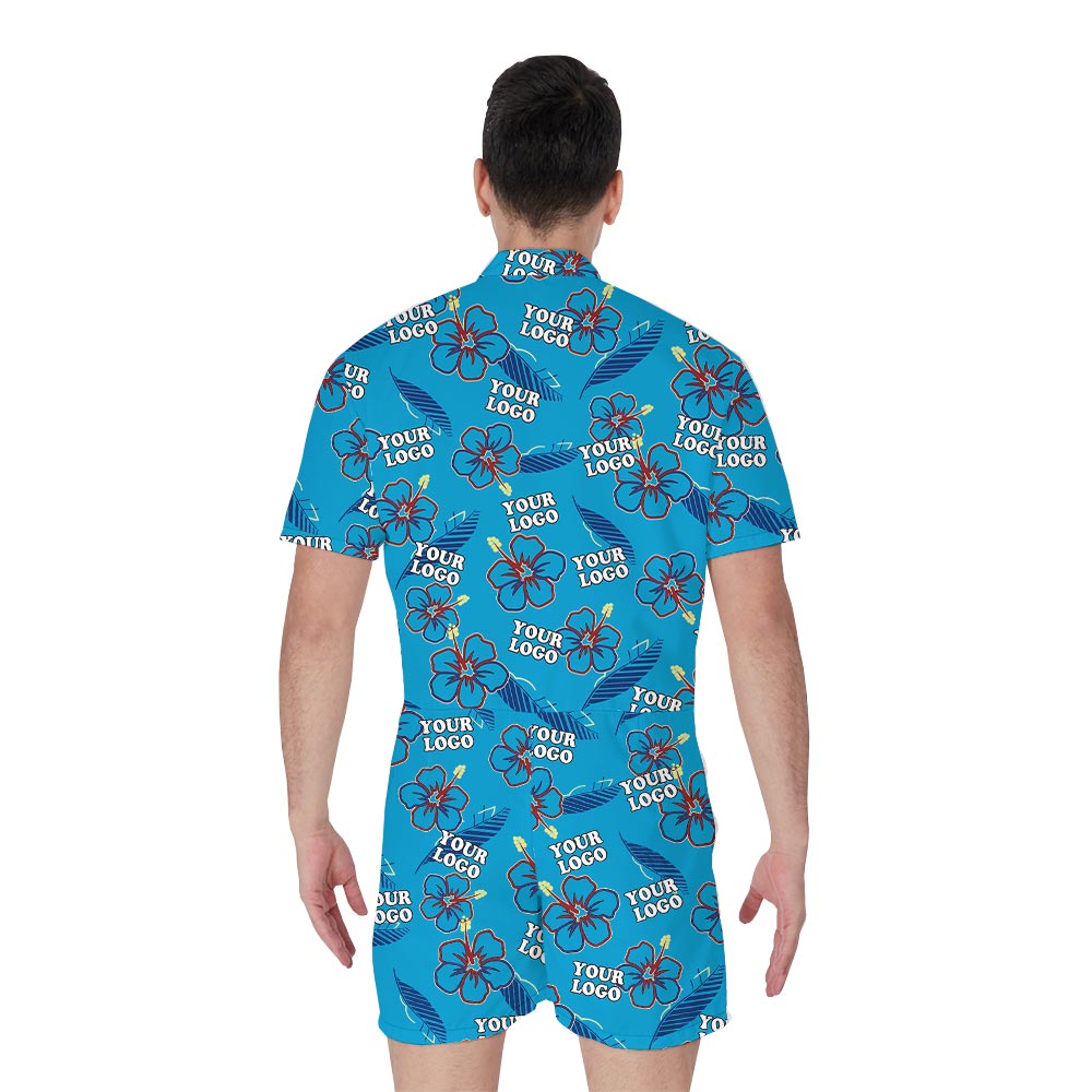 Blue Hibiscus Personalized Male Romper With Team Logo