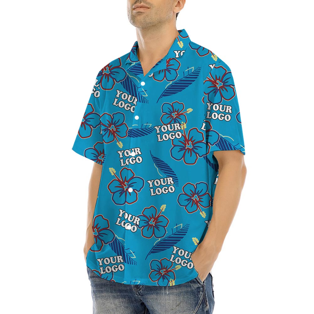 Custom Logo Blue Men's Hula Shirt
