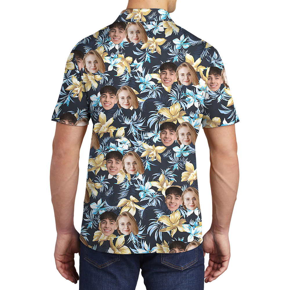 Floral Men's Golf Shirt With Multiple Photos On Them