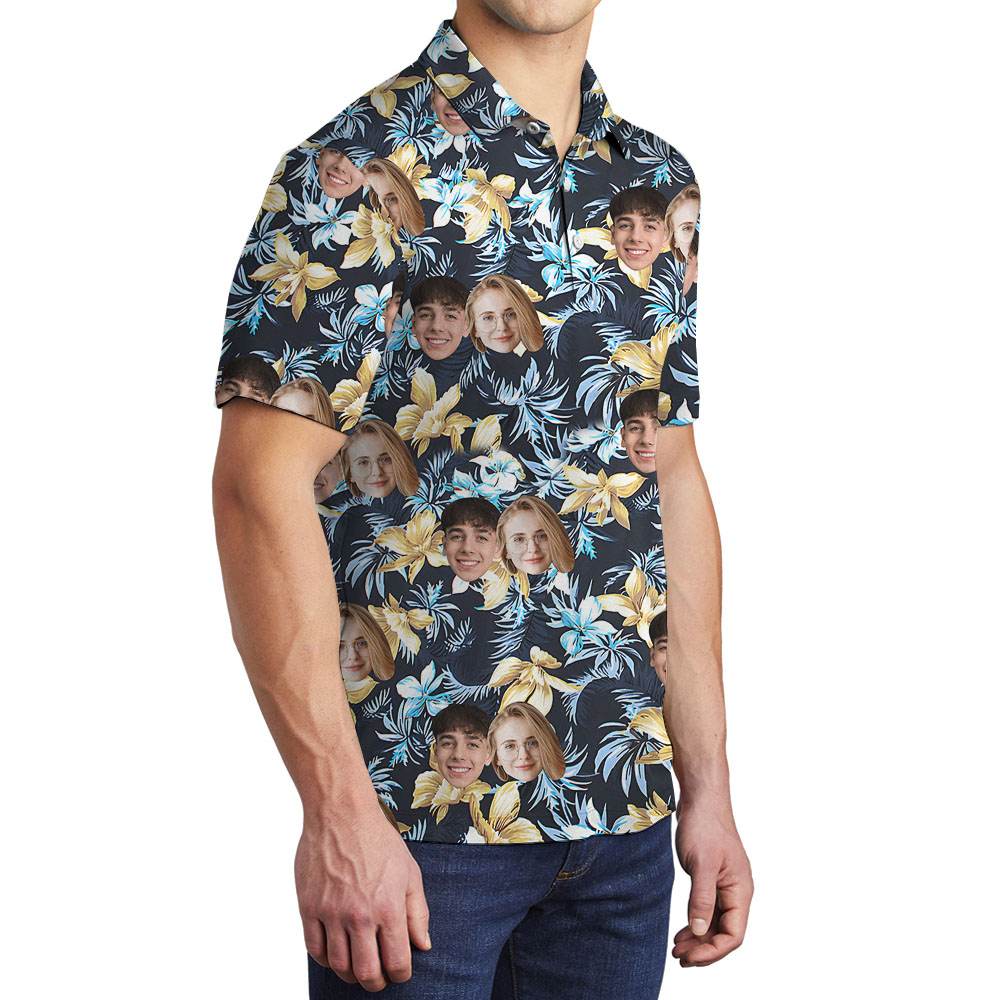 Floral Men's Golf Shirt With Multiple Photos On Them