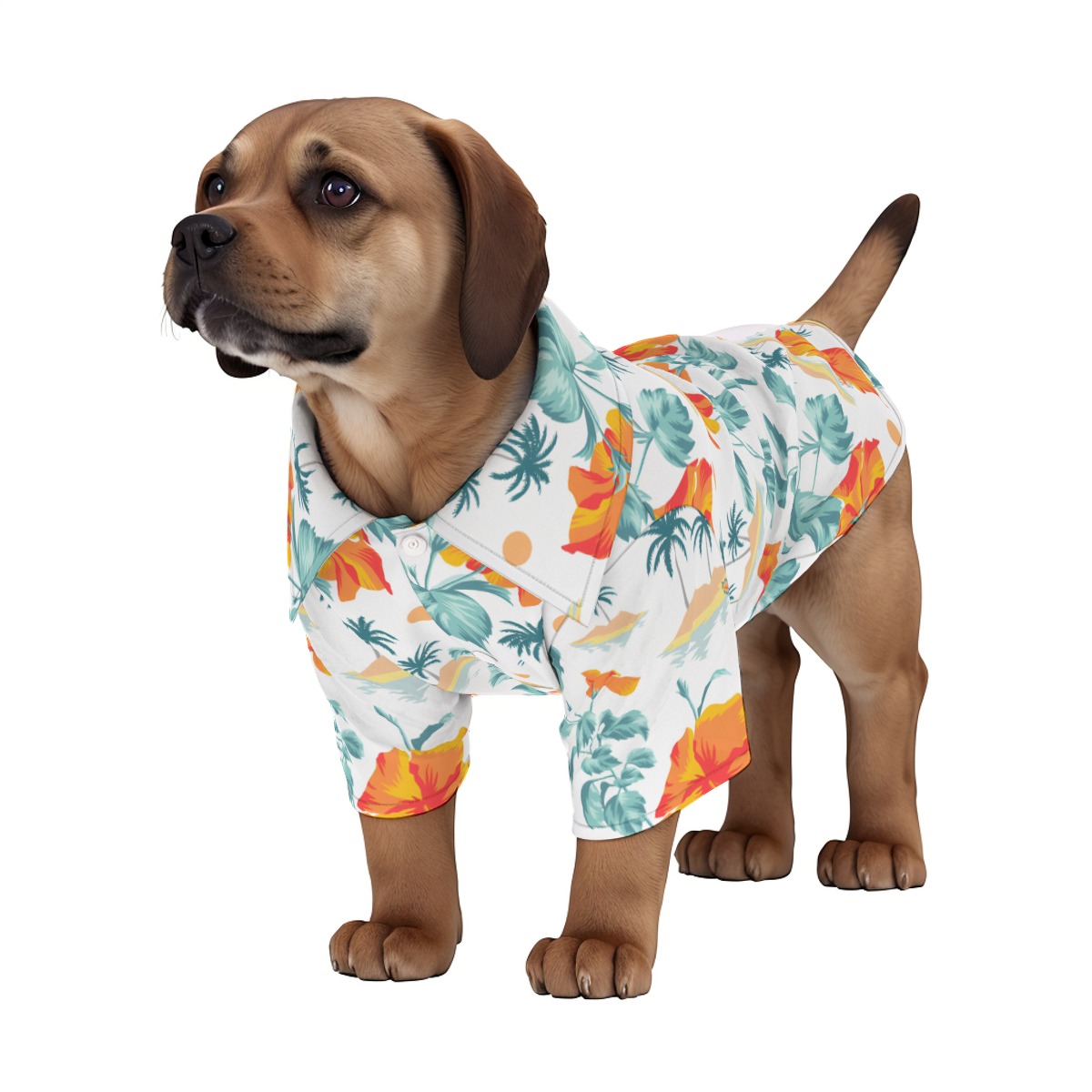 Tropical Dog's Hawaiian Shirt With Button Closure