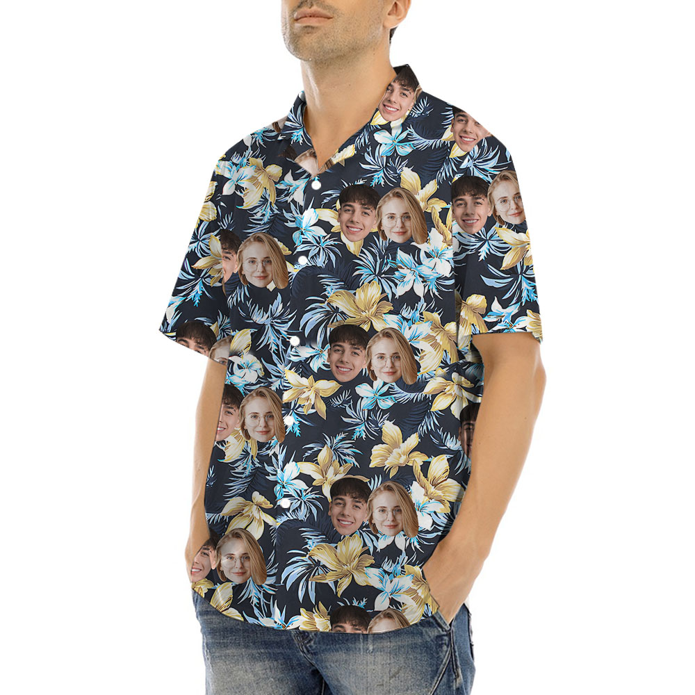 Floral Aloha Shirts Mens with Custom Face