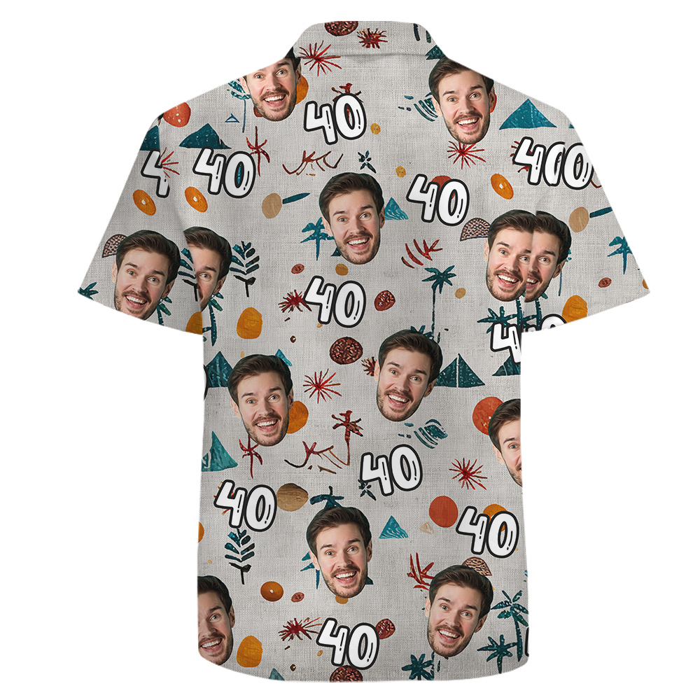 Minimalism Birthday Custom Face and Age 100% Cotton Aloha Shirt