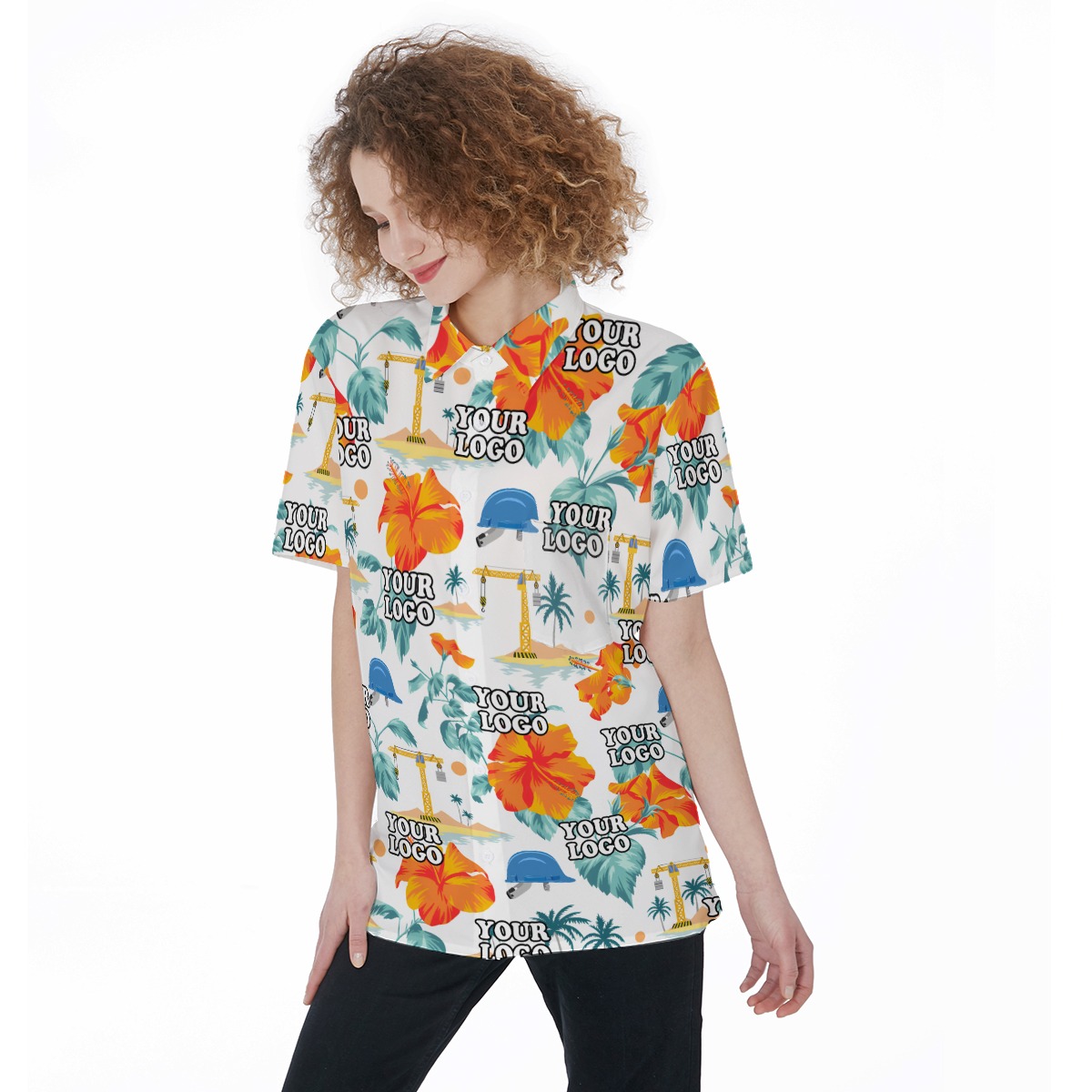 Custom Women's Construction Hawaiian Shirt With Company Logo - variant image 1