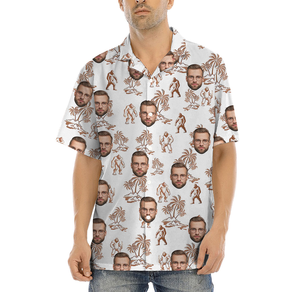Custom Face Bigfoot Print Button Up Shirt - variant image 1