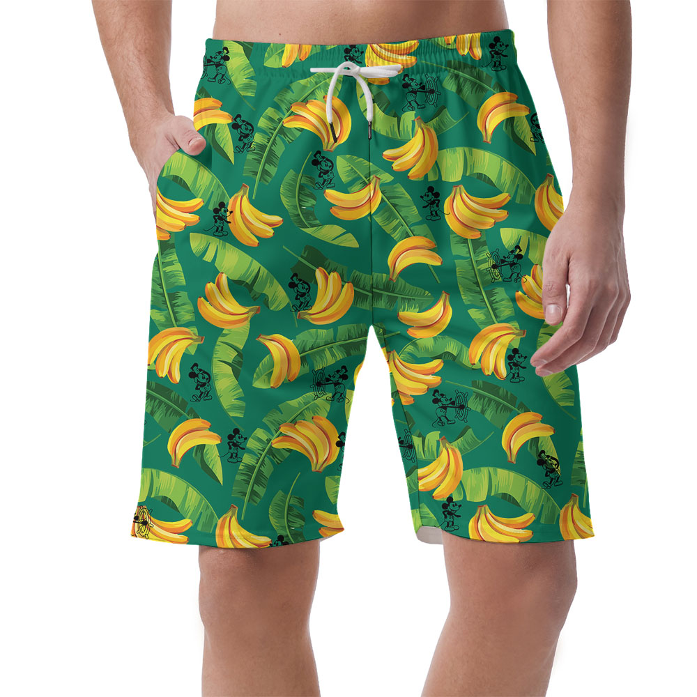 Cool Steamboat Willie Mickey Tropical Banana Men's Beach Shorts - variant image 1