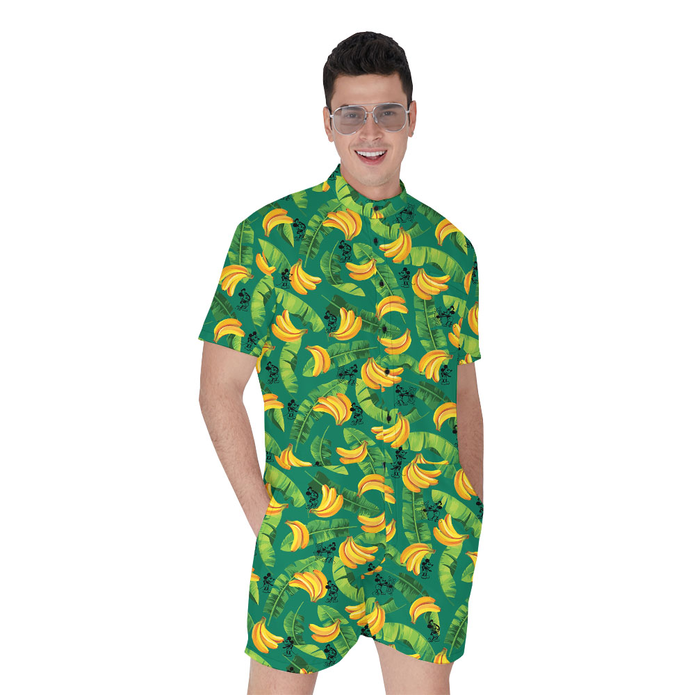 Tropical Banana Mickey Steamboat Willie Men's Hawaiian Romper - variant image 1