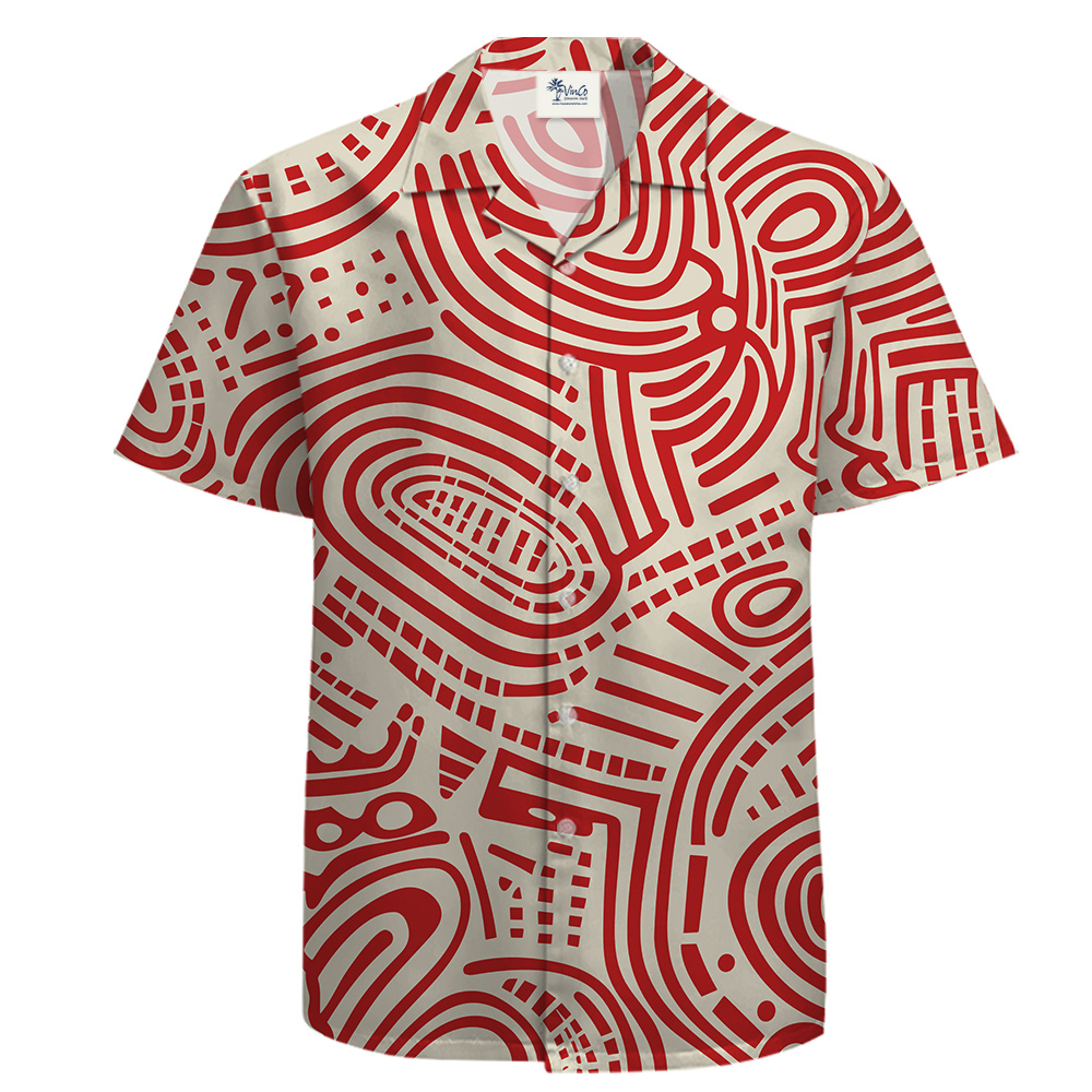 100% Cotton Button Up Men Shirt with Red Abstract Art Pattern - variant image 1