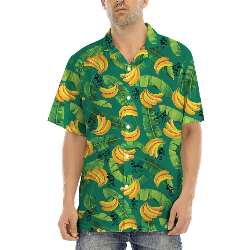 Tropical Banana Steamboat Willie Mickey Green Hawaiian Shirt - variant image 1