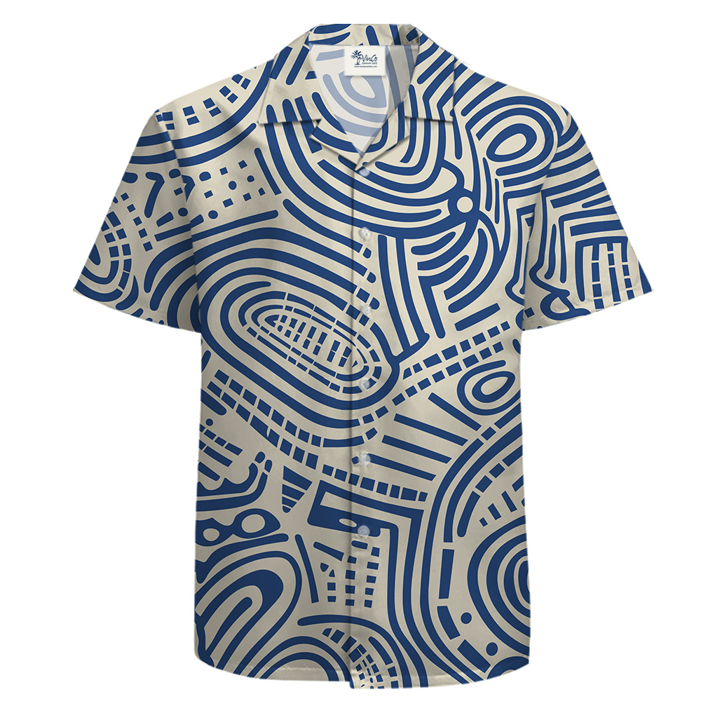 100% Cotton Button Up Men Shirt with Navy Abstract Art Pattern - variant image 1