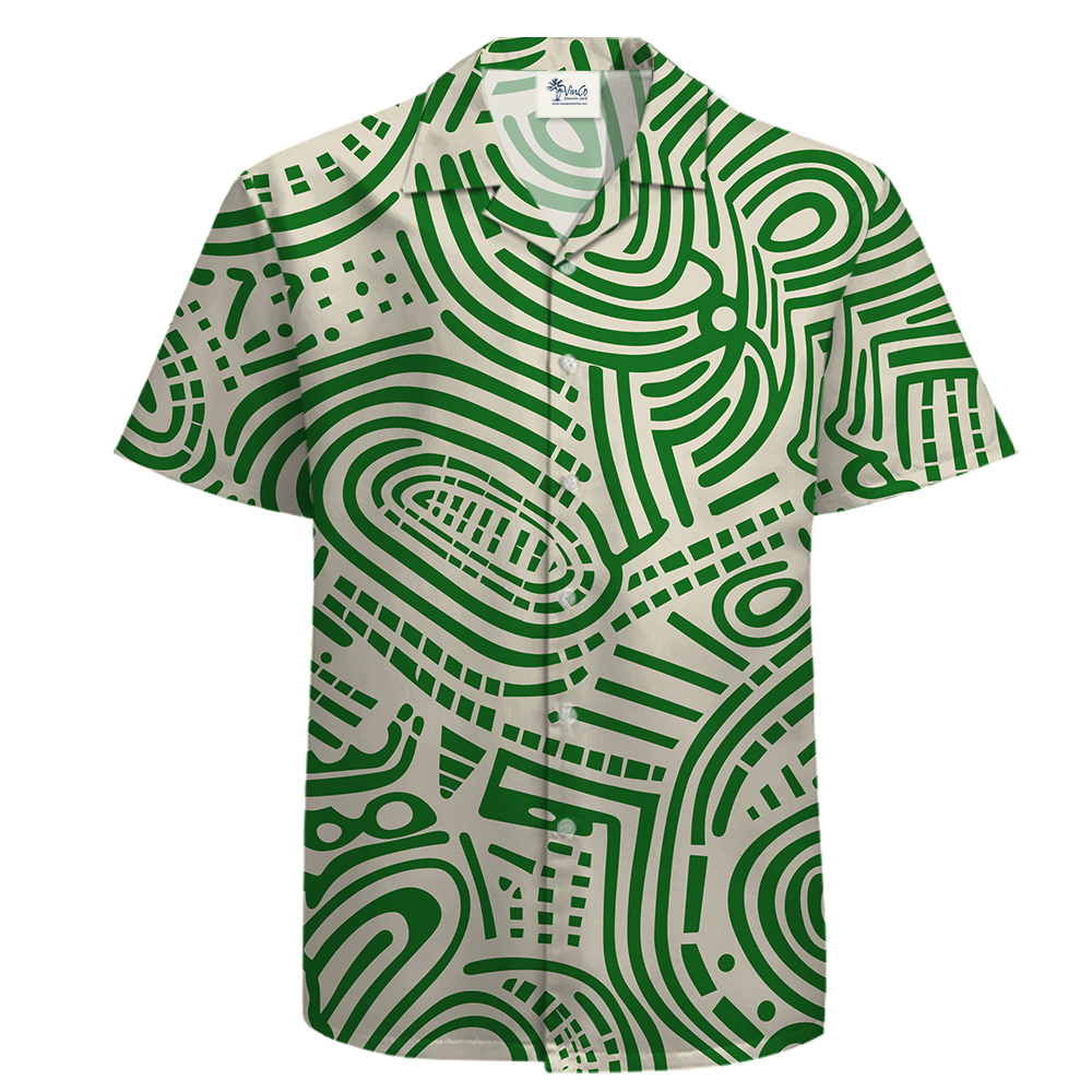 100% Cotton Button Up Men Shirt with Green Abstract Art Pattern - variant image 1