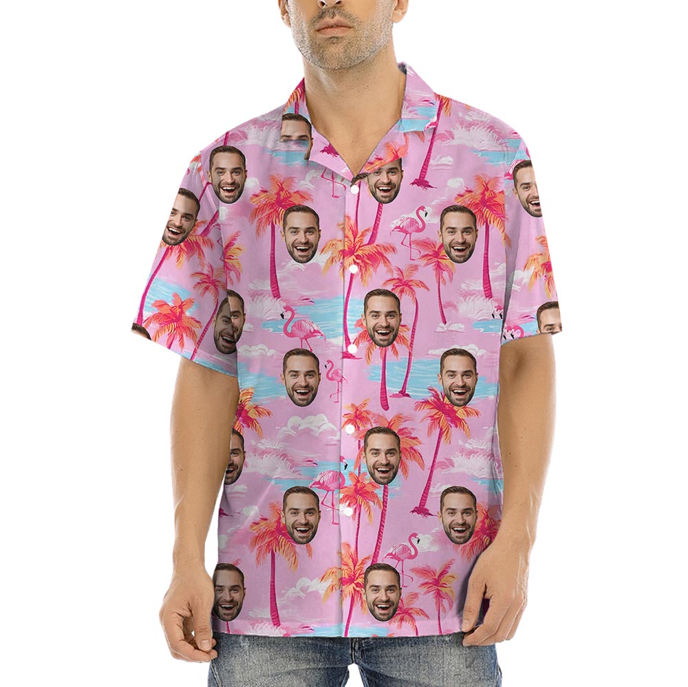 Custom Multiple Faces Pink Hawaiian Shirt For Men - variant image 1