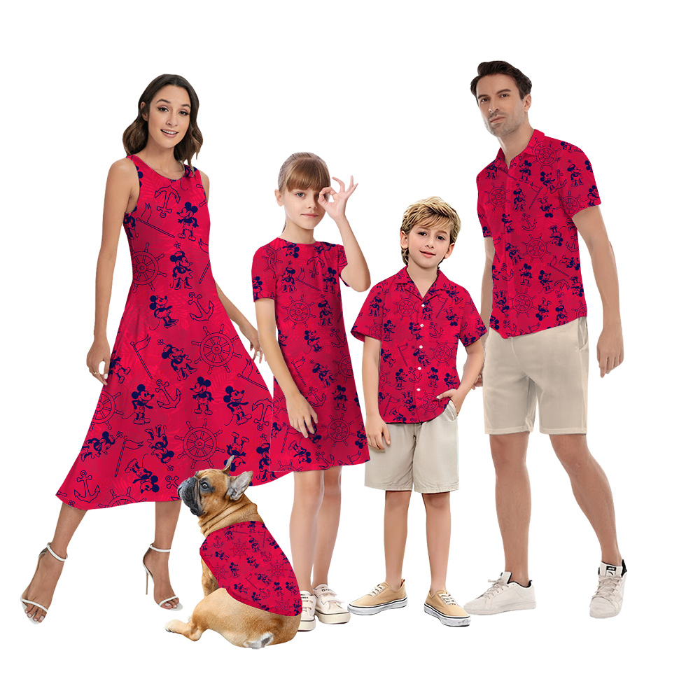 Cute Mickey Steamboat Willie Classic Red Matching Family Hawaiian Outfits - variant image 1