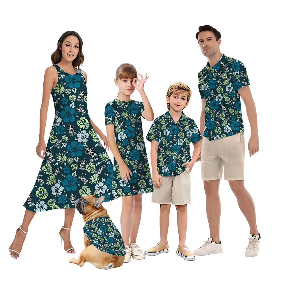 Cute Green Hibiscus Mickey Steamboat Willie Family Matching Hawaiian Outfits - variant image 1