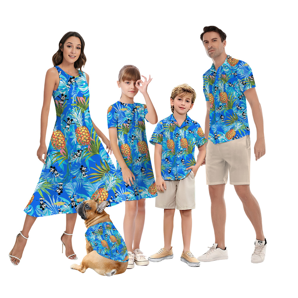 Blue Pineapple Mickey Steamboat Willie Family Matching Hawaiian Outfits - variant image 1