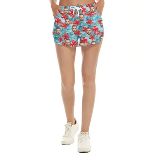 Custom Multiple Photos Red And Blue Women's Shorts