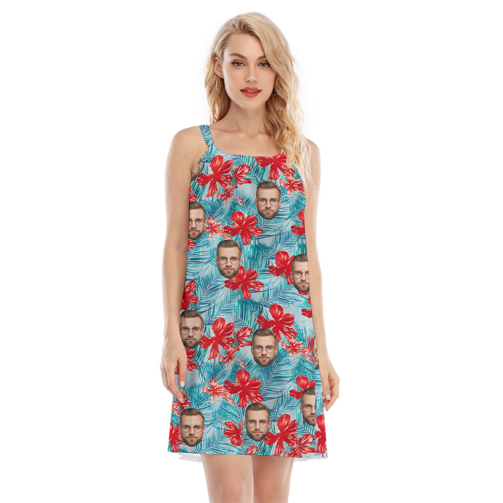 Custom More Faces Blue Cami Dress For Women - variant image 1
