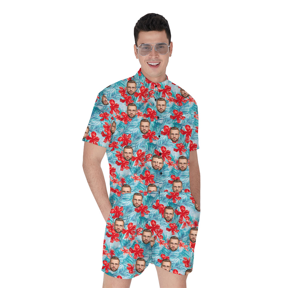 Custom Face Or Logo Men's Romper With Blue Floral Print - variant image 1