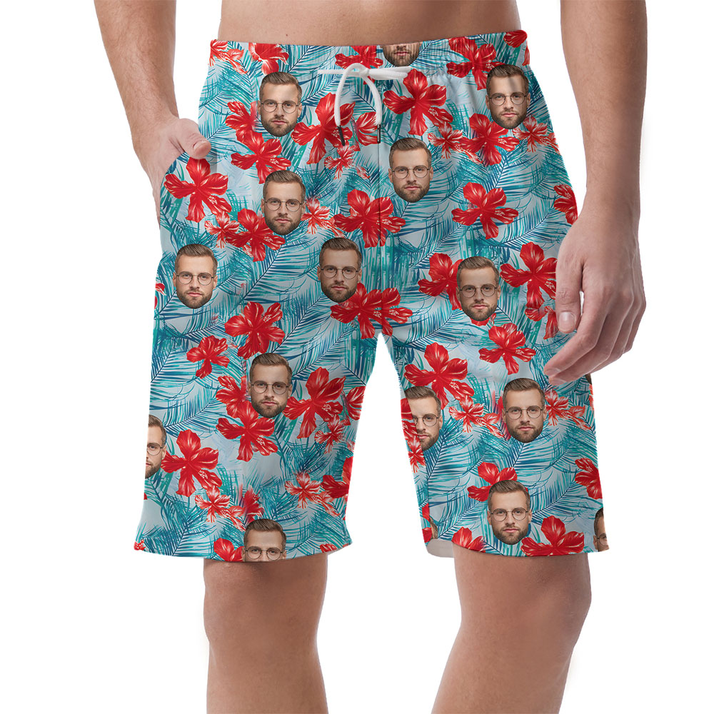 Custom Faces Blue Floral Men's Swim Trunks - variant image 1