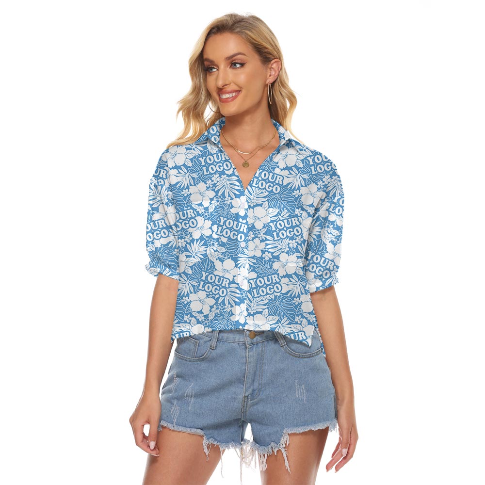 Blue Hawaiian Crop Top With Custom Logo For Women - variant image 1