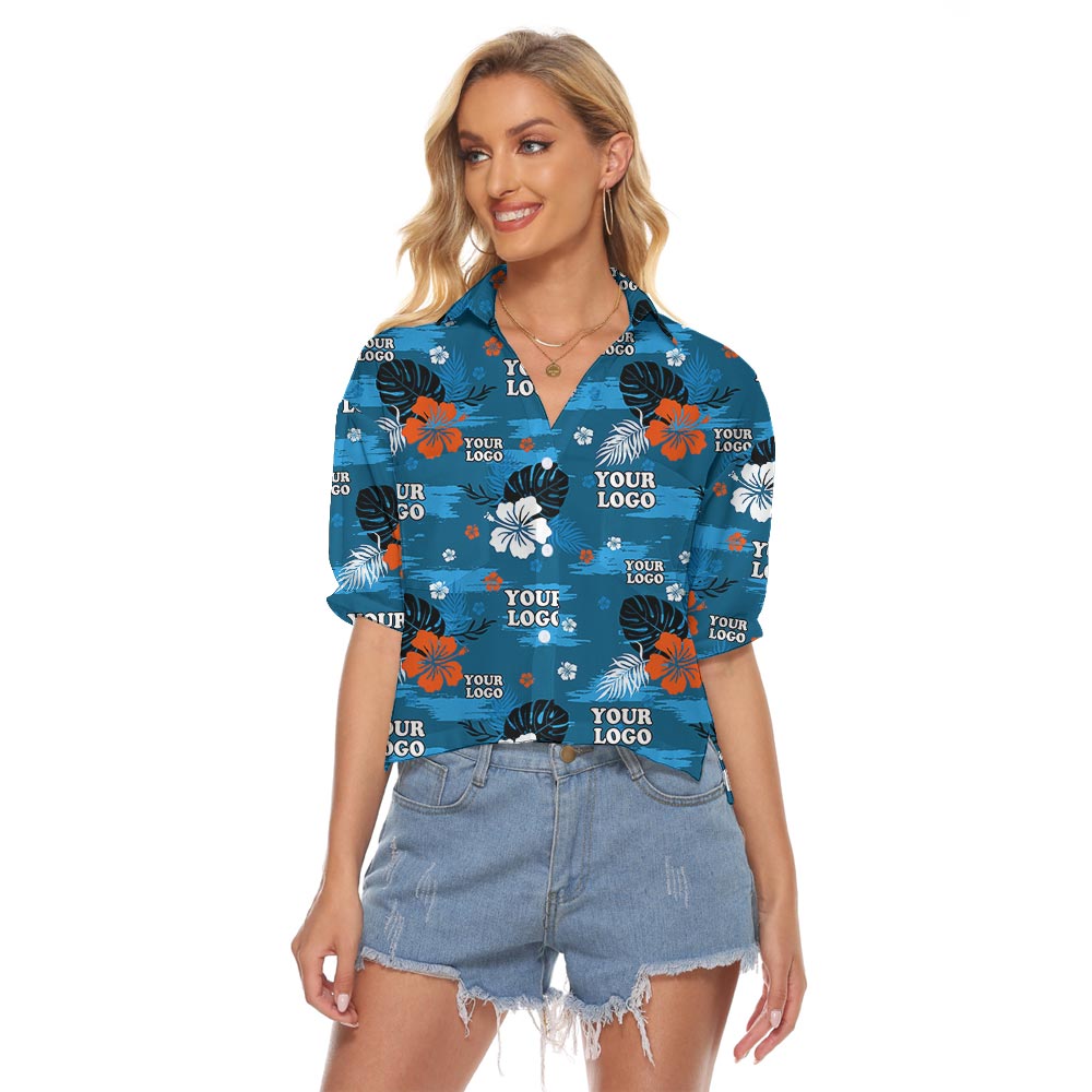 Custom Blue Island Hawaiian Crop Top For Women - variant image 1