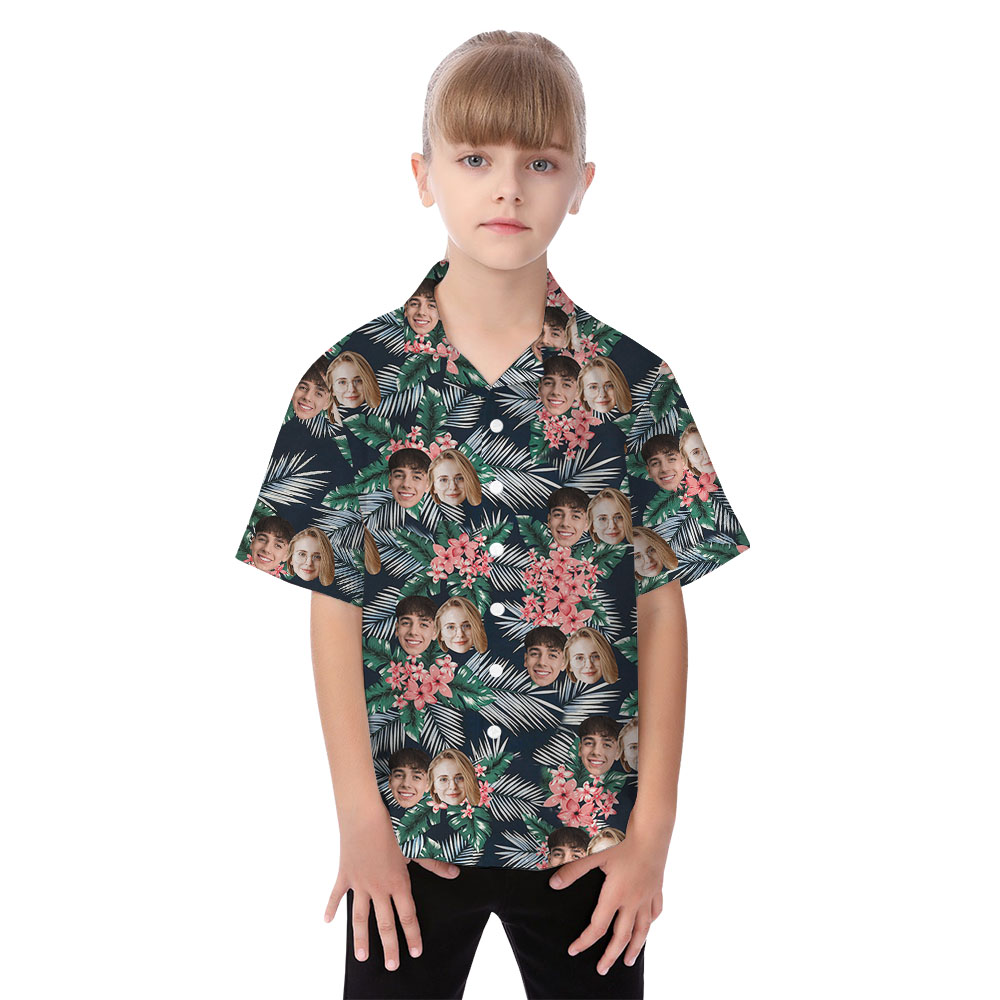 Matching Family Hawaiian Shirt With Faces And Aloha Print