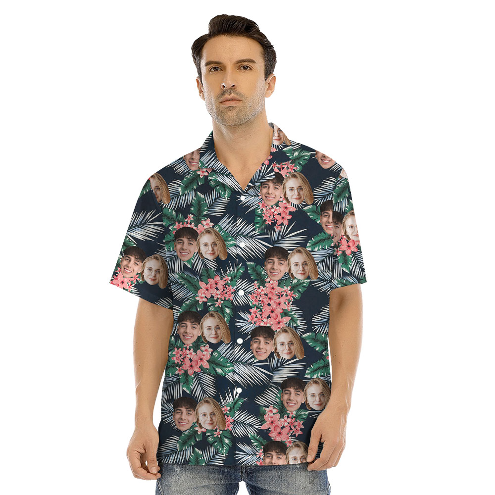 Matching Family Hawaiian Shirt With Faces And Aloha Print
