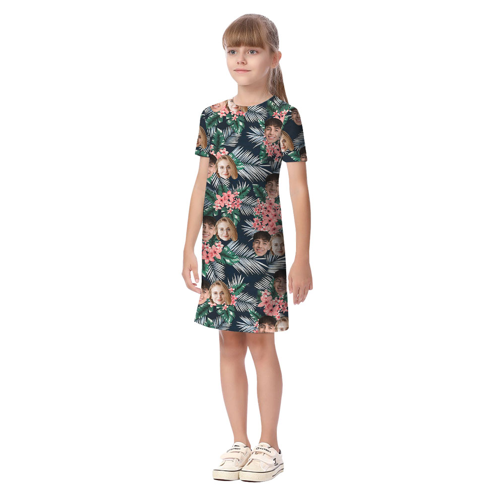 Matching Family Hawaiian Shirt With Faces And Aloha Print