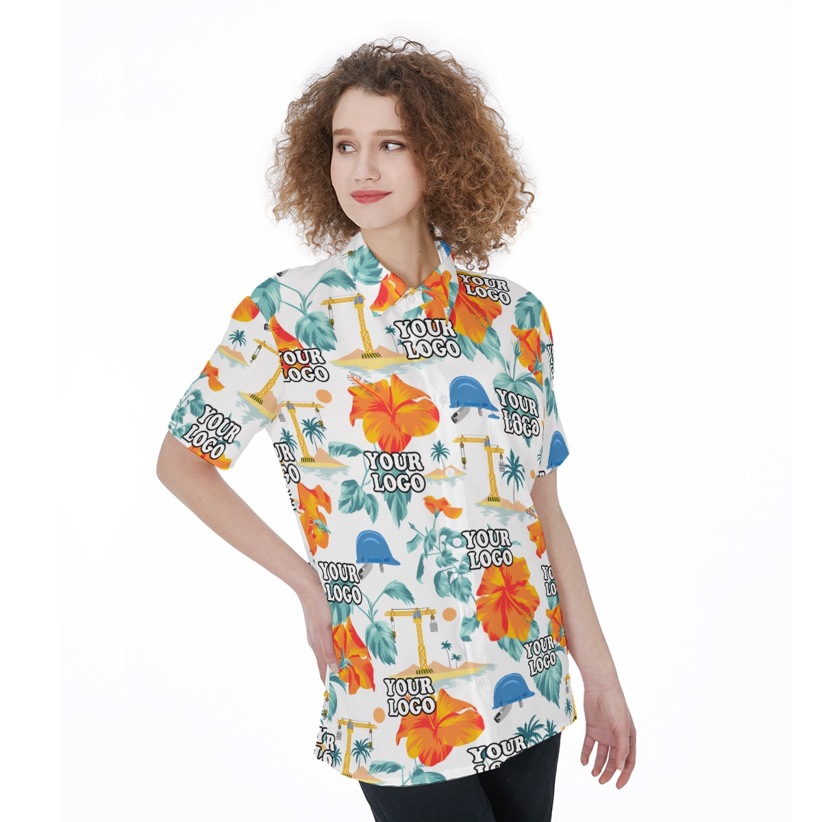 Custom Women's Construction Hawaiian Shirt With Company Logo
