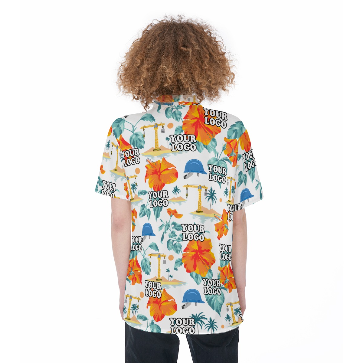Custom Women's Construction Hawaiian Shirt With Company Logo