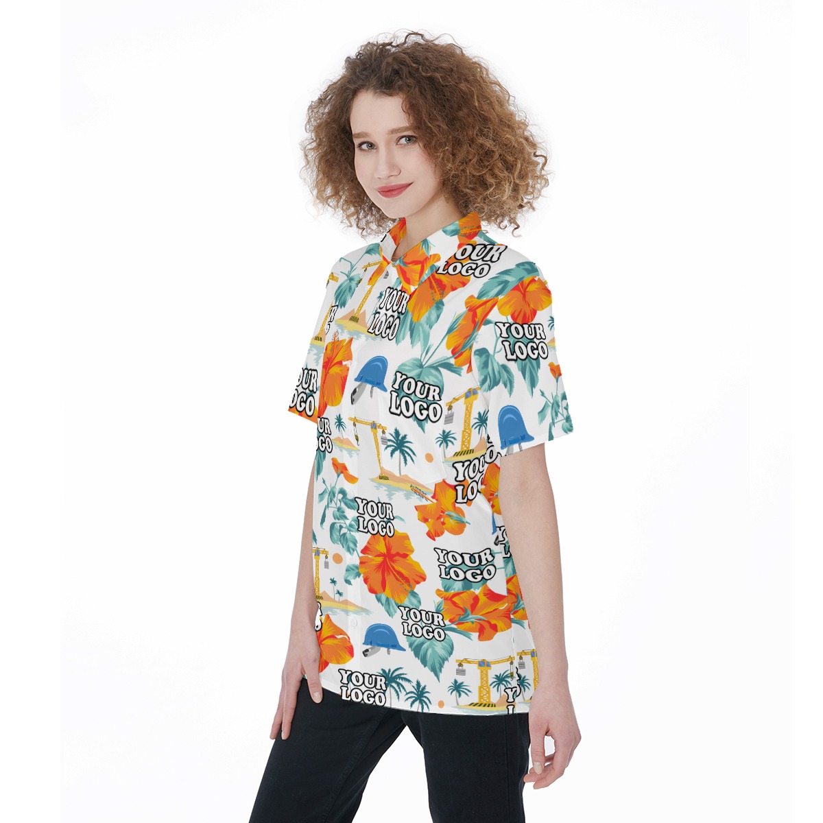 Custom Women's Construction Hawaiian Shirt With Company Logo