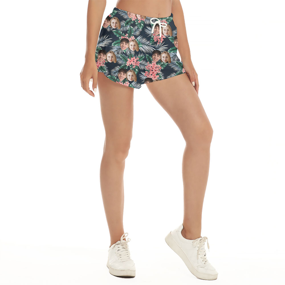 Women's Summer Shorts With Faces and Tropical Print