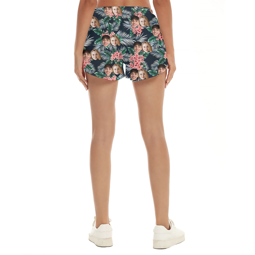 Women's Summer Shorts With Faces and Tropical Print