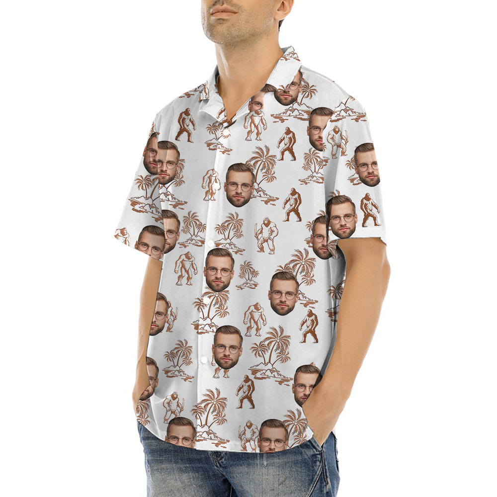 Custom Face Bigfoot Print Button Up Shirt
