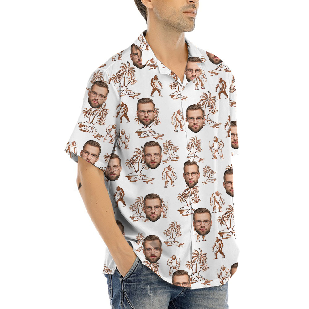 Custom Face Bigfoot Print Button Up Shirt