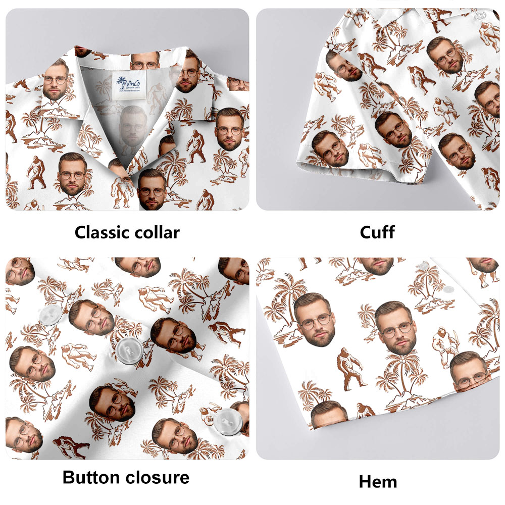 Custom Face Bigfoot Print Button Up Shirt
