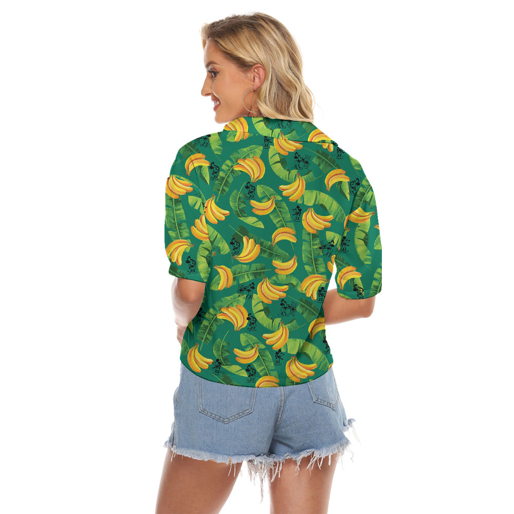 Steamboat Willie Mickey Tropical Banana Hawaiian Cropped Shirt For Women