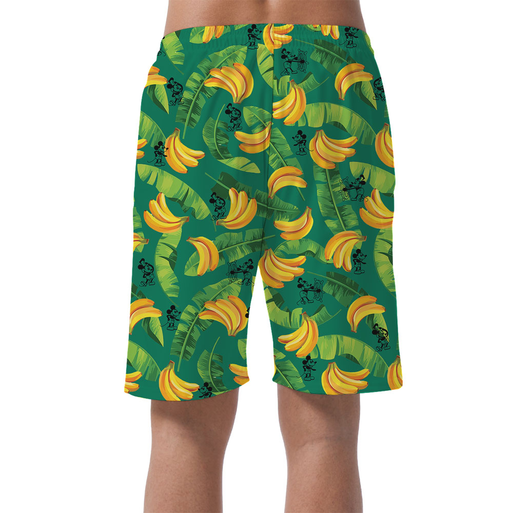 Cool Steamboat Willie Mickey Tropical Banana Men's Beach Shorts
