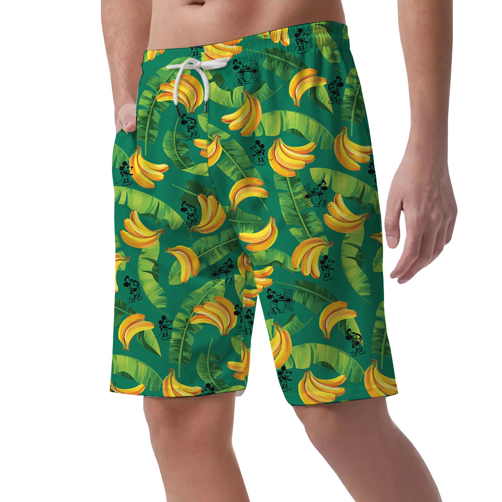 Cool Steamboat Willie Mickey Tropical Banana Men's Beach Shorts