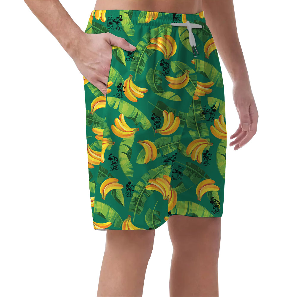 Cool Steamboat Willie Mickey Tropical Banana Men's Beach Shorts