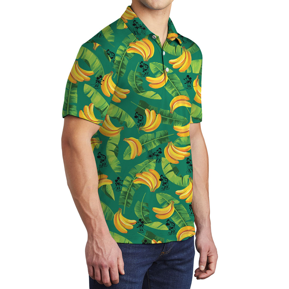 Cute Mickey Steamboat Willie Tropical Banana Hawaiian Polo Shirt