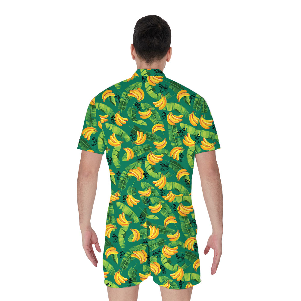 Tropical Banana Mickey Steamboat Willie Men's Hawaiian Romper