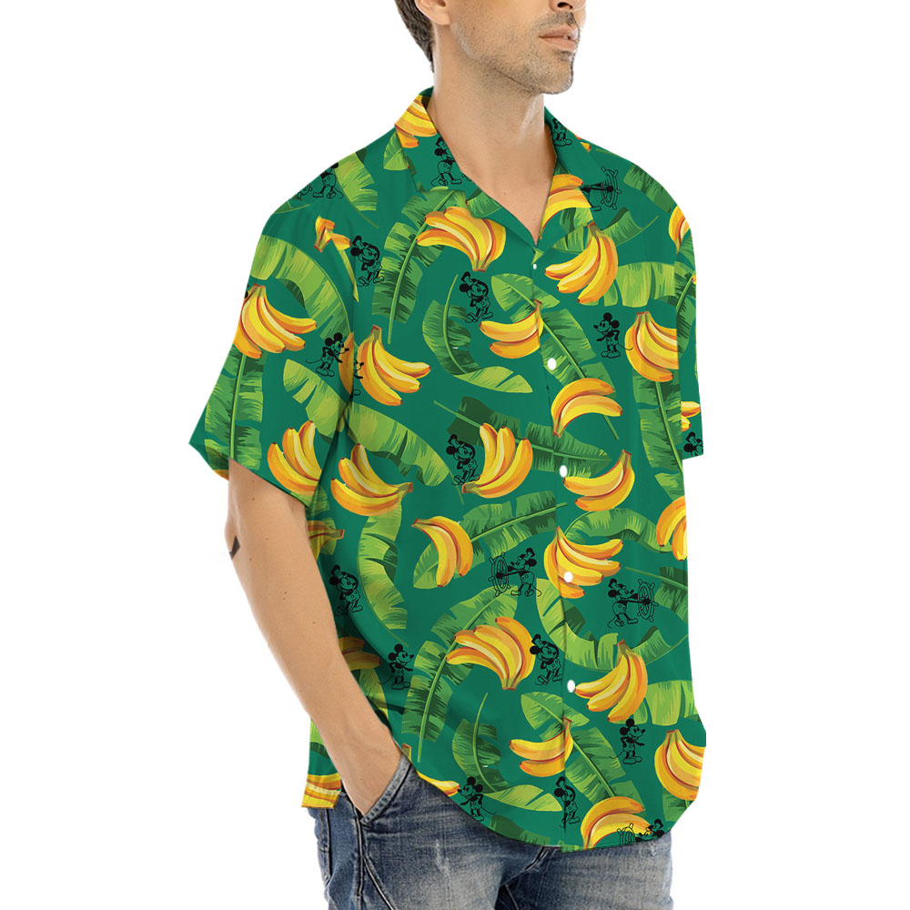 Tropical Banana Steamboat Willie Mickey Green Hawaiian Shirt