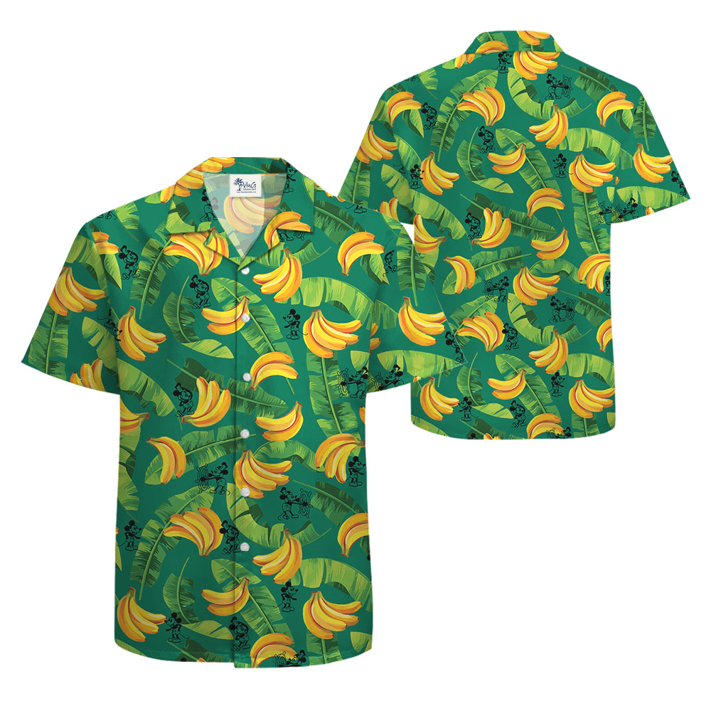 Tropical Banana Steamboat Willie Mickey Green Hawaiian Shirt
