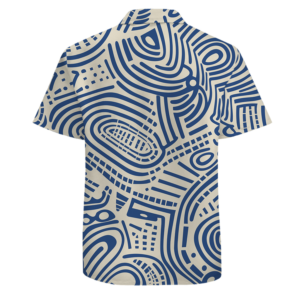100% Cotton Button Up Men Shirt with Navy Abstract Art Pattern