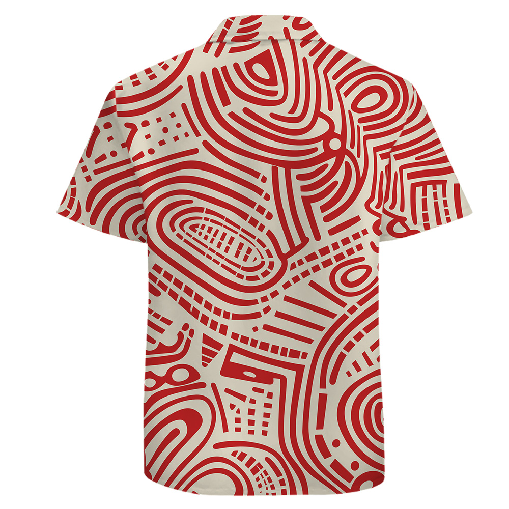 100% Cotton Button Up Men Shirt with Red Abstract Art Pattern