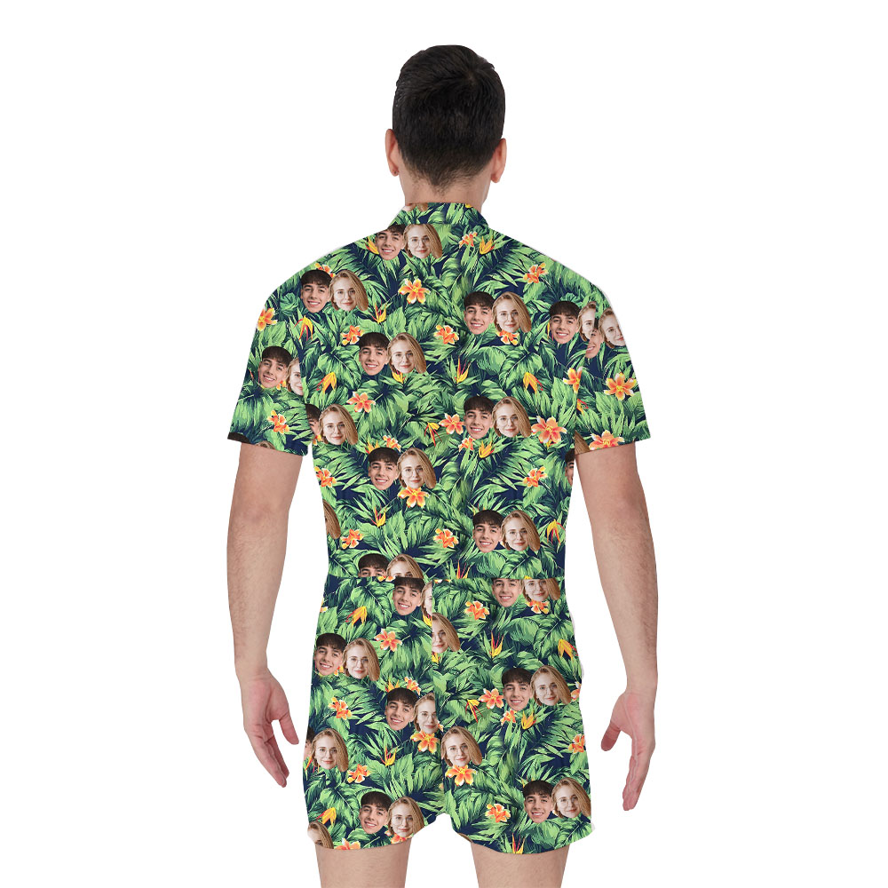 Put Any Faces On Tropical Green Romper For Men