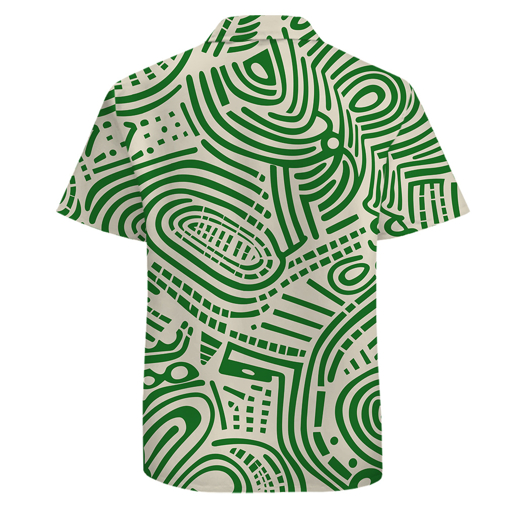 100% Cotton Button Up Men Shirt with Green Abstract Art Pattern