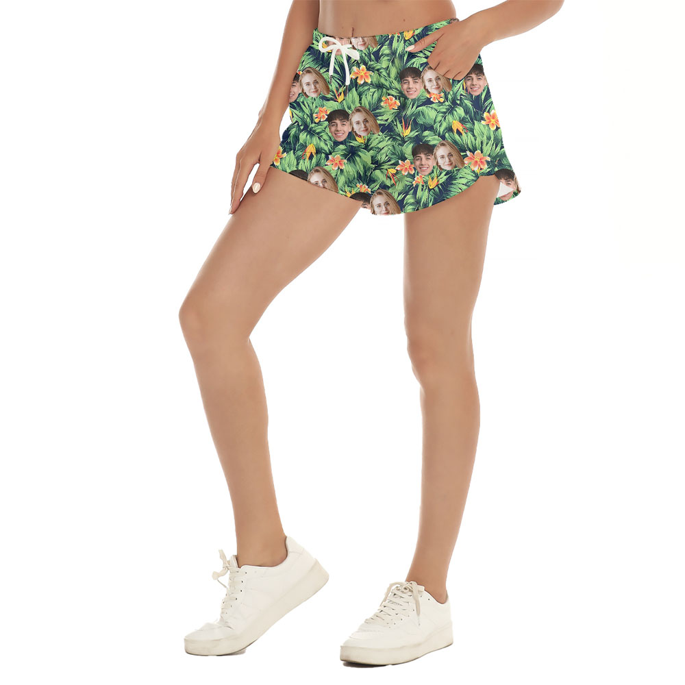 Personalized Up to 4 Faces On Women Shorts Green